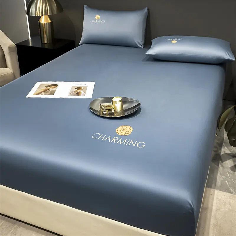 2/3pcs set Antibacterial Cooling Embroidery Bed Fitted Sheet Summer Breathable Cool Anti-slip Mattress Cover with Pillowcase