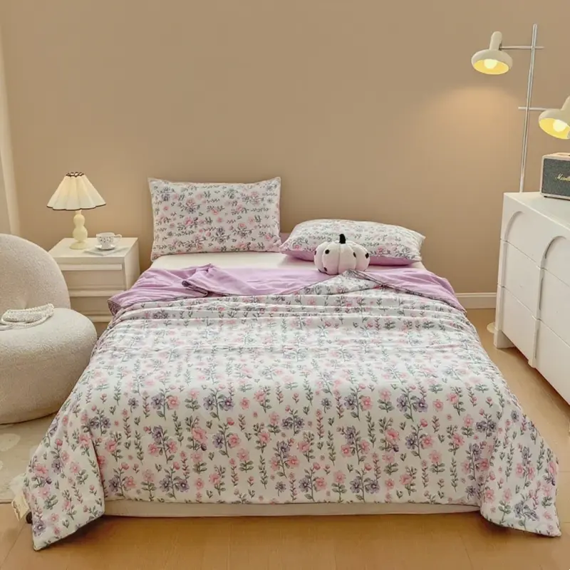 Summer Soft Quilt Printed Washed Cotton Cool Quilt Air Conditioning Comforter Office Blanket