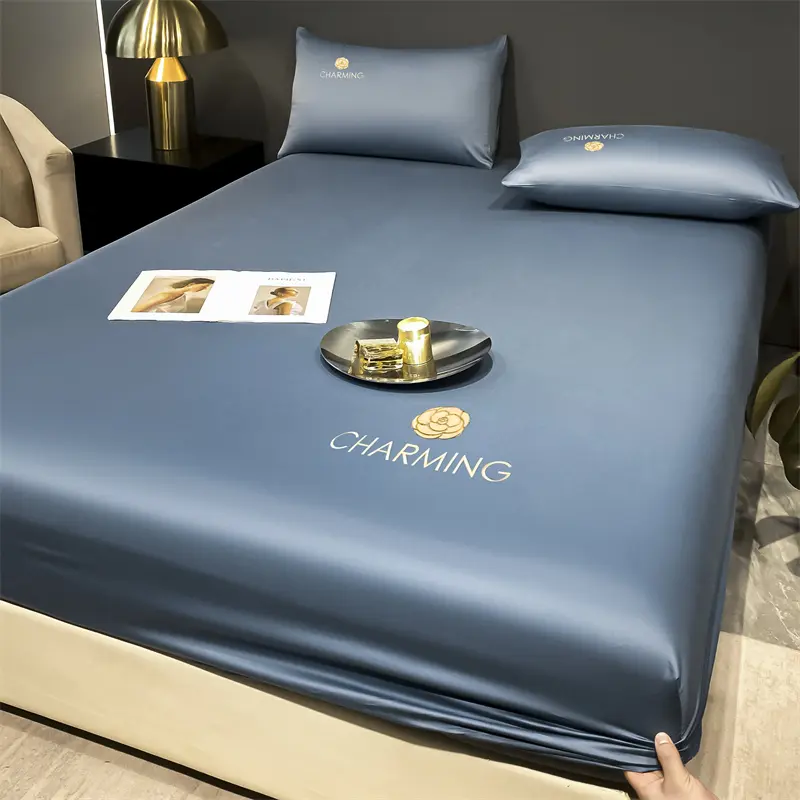 2/3pcs set Antibacterial Cooling Embroidery Bed Fitted Sheet Summer Breathable Cool Anti-slip Mattress Cover with Pillowcase