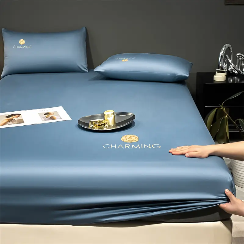 2/3pcs set Antibacterial Cooling Embroidery Bed Fitted Sheet Summer Breathable Cool Anti-slip Mattress Cover with Pillowcase