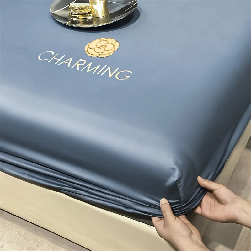 2/3pcs set Antibacterial Cooling Embroidery Bed Fitted Sheet Summer Breathable Cool Anti-slip Mattress Cover with Pillowcase
