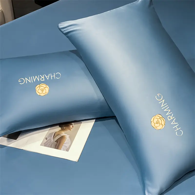2/3pcs set Antibacterial Cooling Embroidery Bed Fitted Sheet Summer Breathable Cool Anti-slip Mattress Cover with Pillowcase