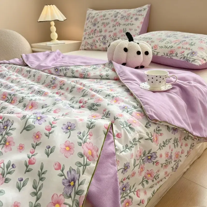 Summer Soft Quilt Printed Washed Cotton Cool Quilt Air Conditioning Comforter Office Blanket