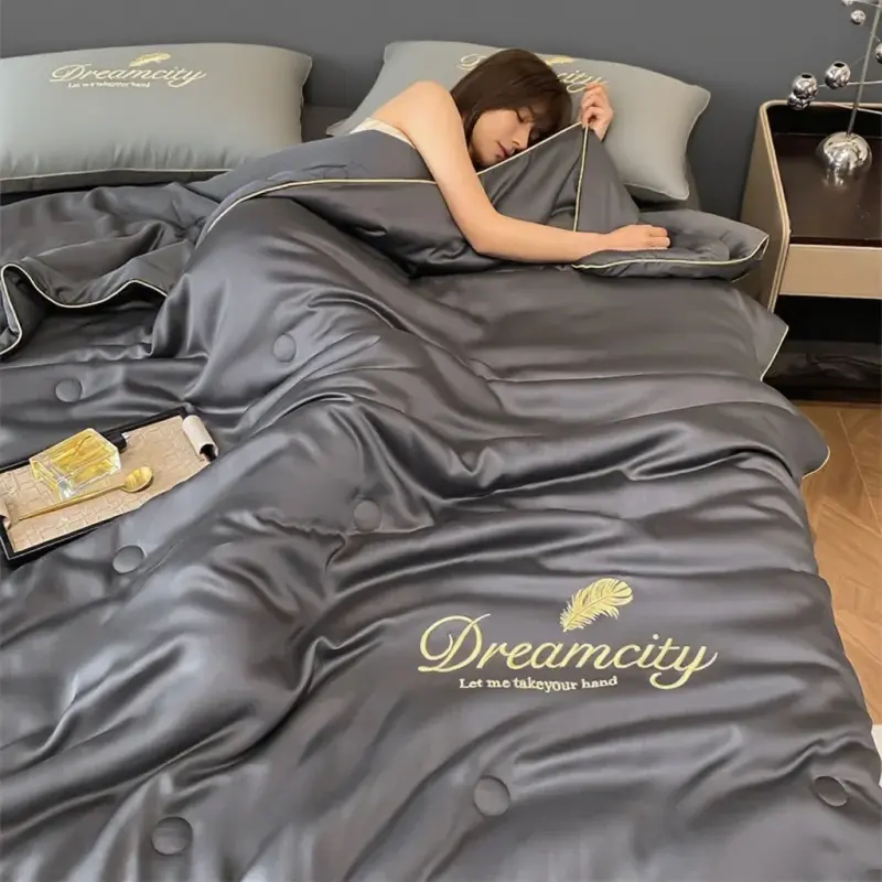 1pc Light Luxury Soft Cooling Summer Quilt Ice Silk Air-conditioning Embroidery Summer Comforter