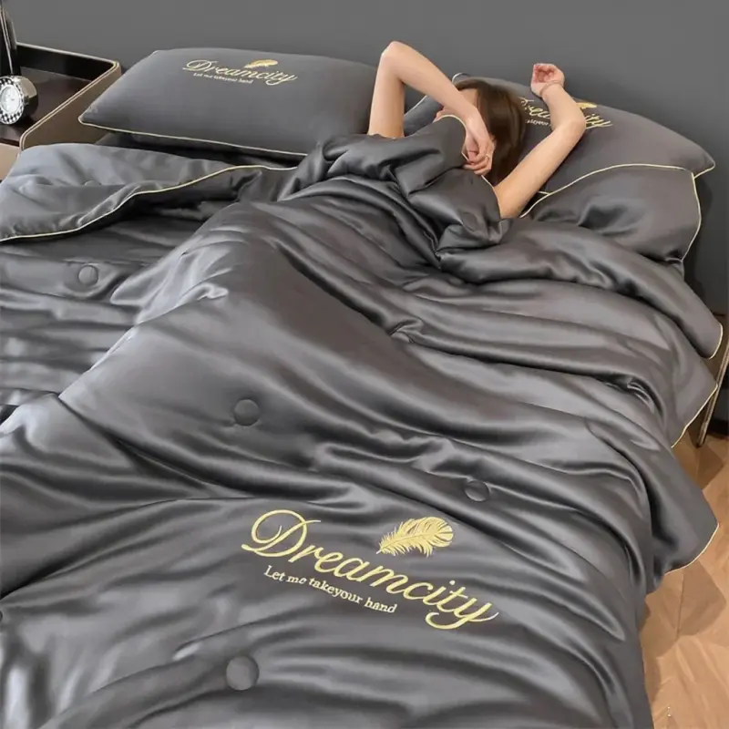 1pc Light Luxury Soft Cooling Summer Quilt Ice Silk Air-conditioning Embroidery Summer Comforter