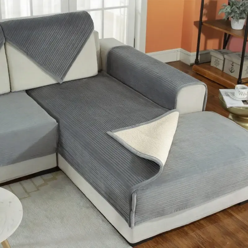 Modern Solid Color Crystal Velvet Quilted Sofa Cover Super Soft Short Plush Sofa Towels Anti-slip Couch Covers For Living Room