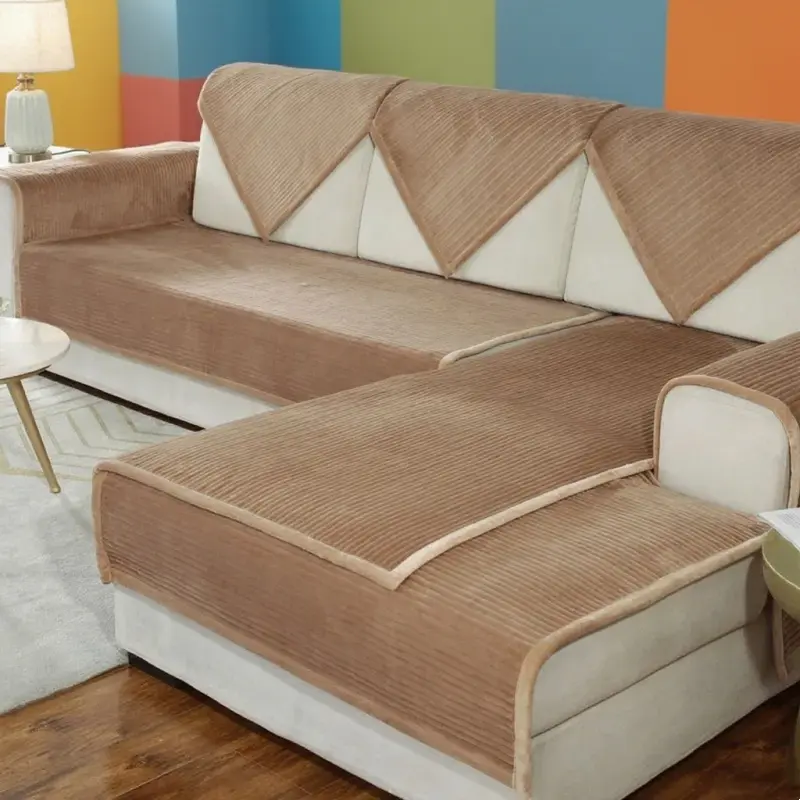 Modern Solid Color Crystal Velvet Quilted Sofa Cover Super Soft Short Plush Sofa Towels Anti-slip Couch Covers For Living Room