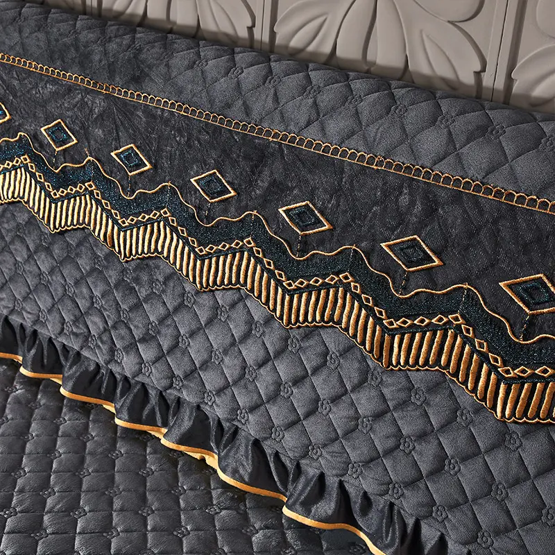 All-inclusive Lace Quilted Velvet Bed Head Cover Short Plush Quilted Headboard Cover Dustproof Bed Backrest Cover 220x60cm
