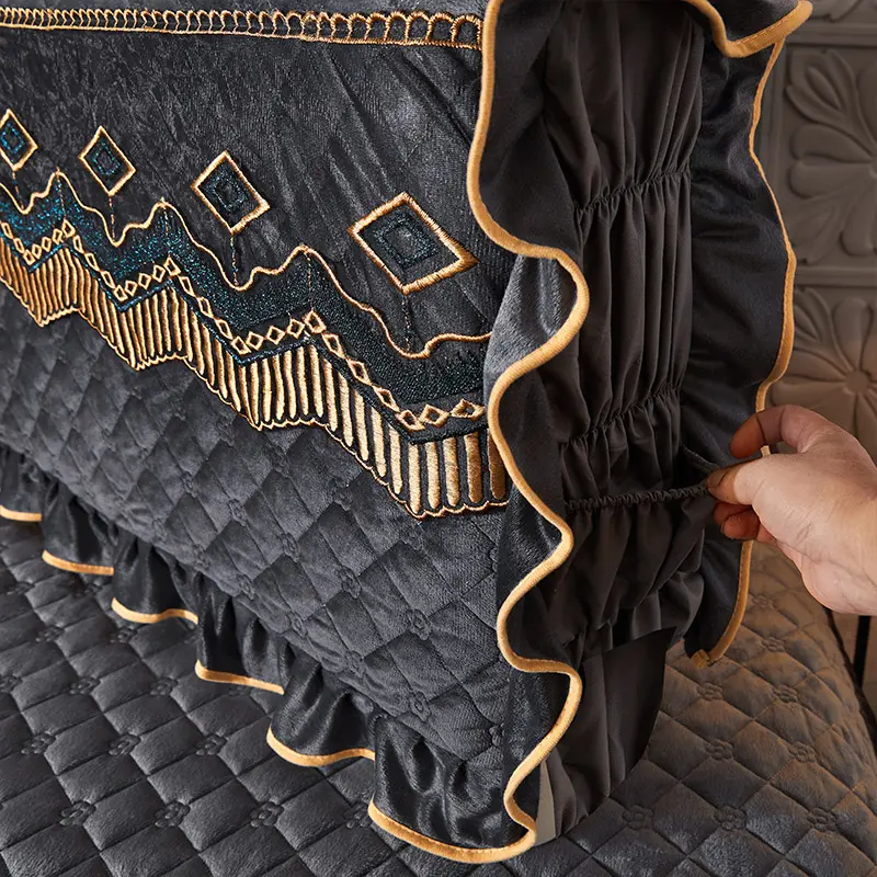 All-inclusive Lace Quilted Velvet Bed Head Cover Short Plush Quilted Headboard Cover Dustproof Bed Backrest Cover 220x60cm