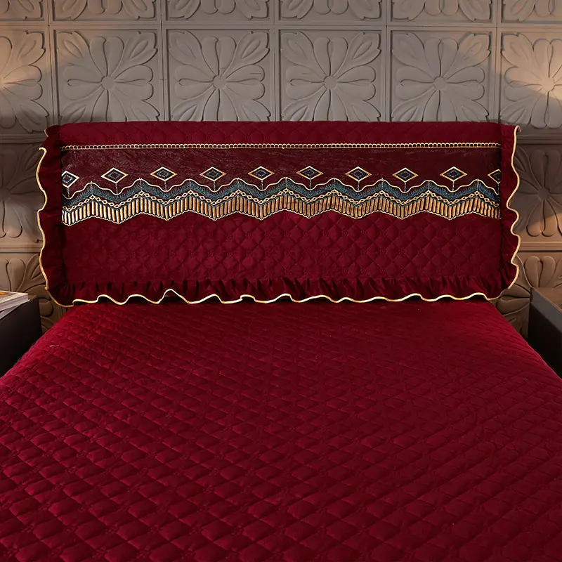 All-inclusive Lace Quilted Velvet Bed Head Cover Short Plush Quilted Headboard Cover Dustproof Bed Backrest Cover 220x60cm