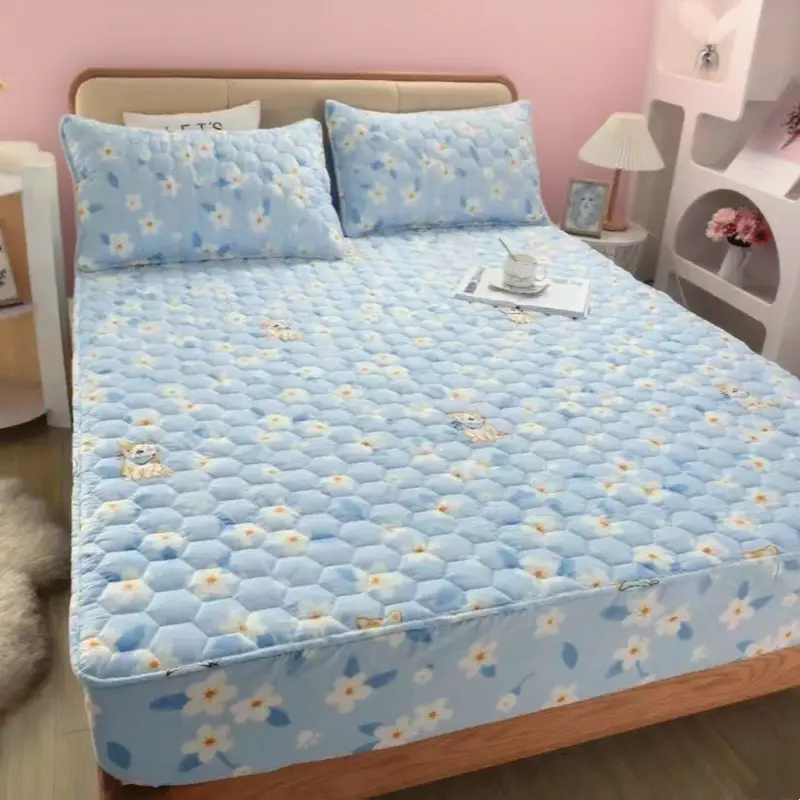 100% Cotton Super Waterproof Quilted Mattress Cover Anti-mite Bed Protector Cover Thicken Soft Bed Cover Not Included Pillowcase