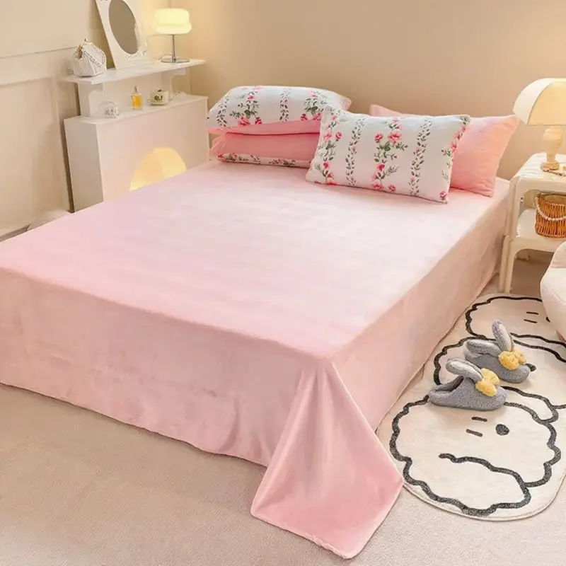 Thick Warm Velvet Plush 4pcs Set Super Soft Flannel Quilt Cover Double-side Bed Sheet Queen Size Coral Fleece Duvet Cover