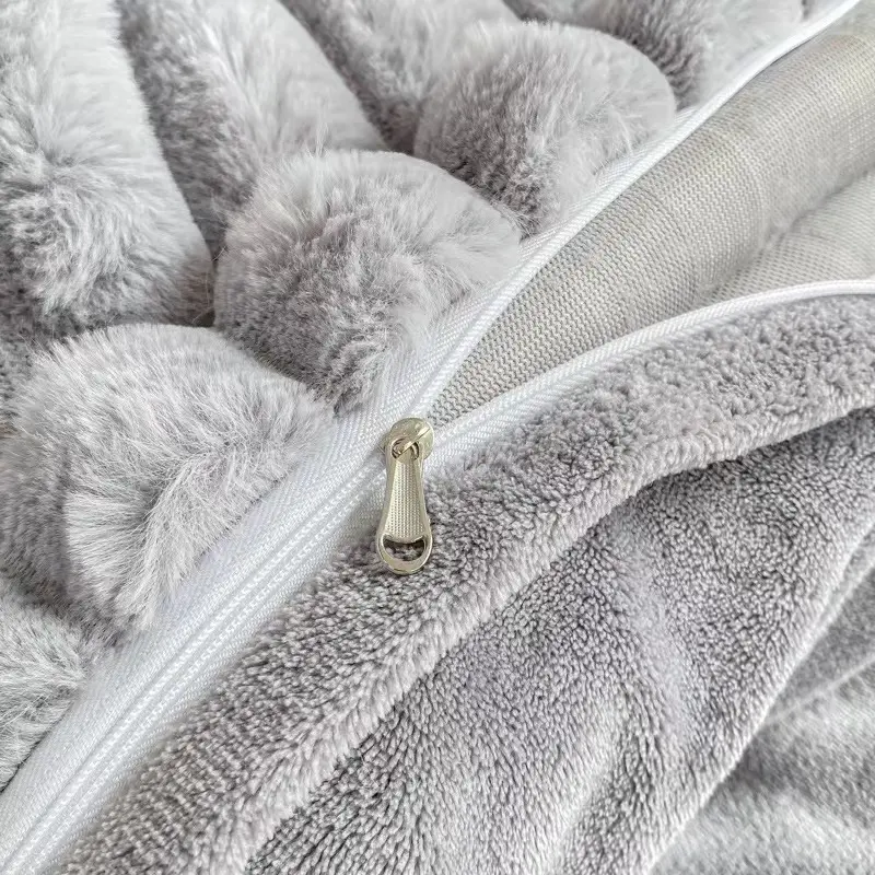 High Grade Rabbit Velvet 4pcs Bedding Set Winter Warm Luxury Soft Thick Plush Quilt Cover Coral Fleece Bed Sheet and Pillowcase