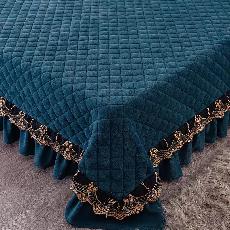 3pcs Set Thicken Soft Velvet Plush Quilted Bed Flat Sheet Large Size Fine Flannel Quilting Bed Sheet with 2pcs Pillowcase