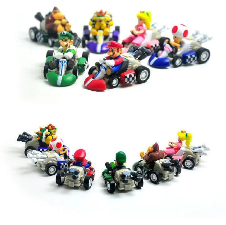 6pcs/set Super Mario pull back cars PVC Action Figures Toy Model Toys