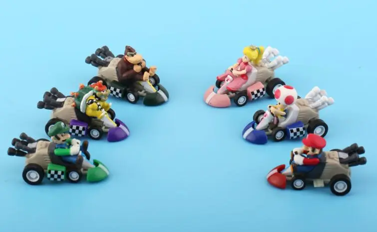 6pcs/set Super Mario pull back cars PVC Action Figures Toy Model Toys