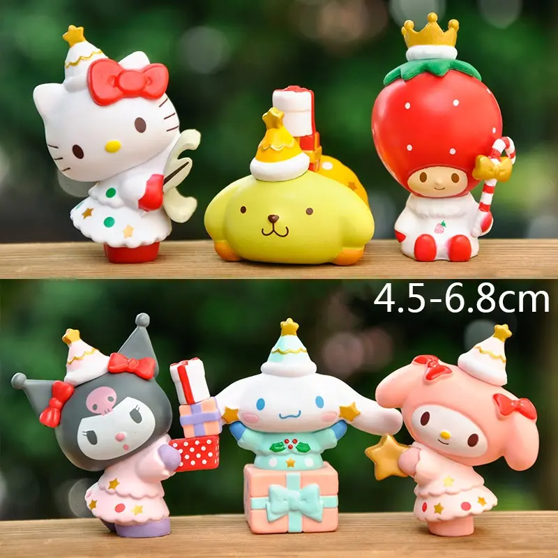 New 5Pcs/set Mini  Figuren Doll 3cm Hello Kitty Kuromi melody Cake decoration model desktop toy car decoration