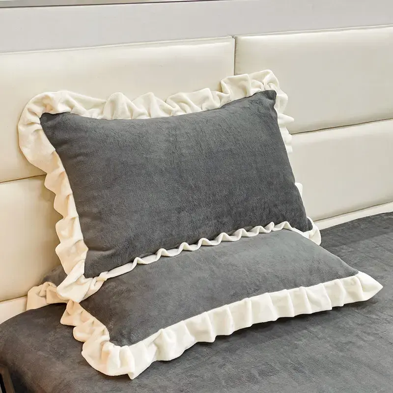 2pcs Single Pillowcase Soft Warm Autumn/Winter Crystal Velvet Flannel/Fleece Pillow Cover Solid Coffee Camel 48*74cm No Filling