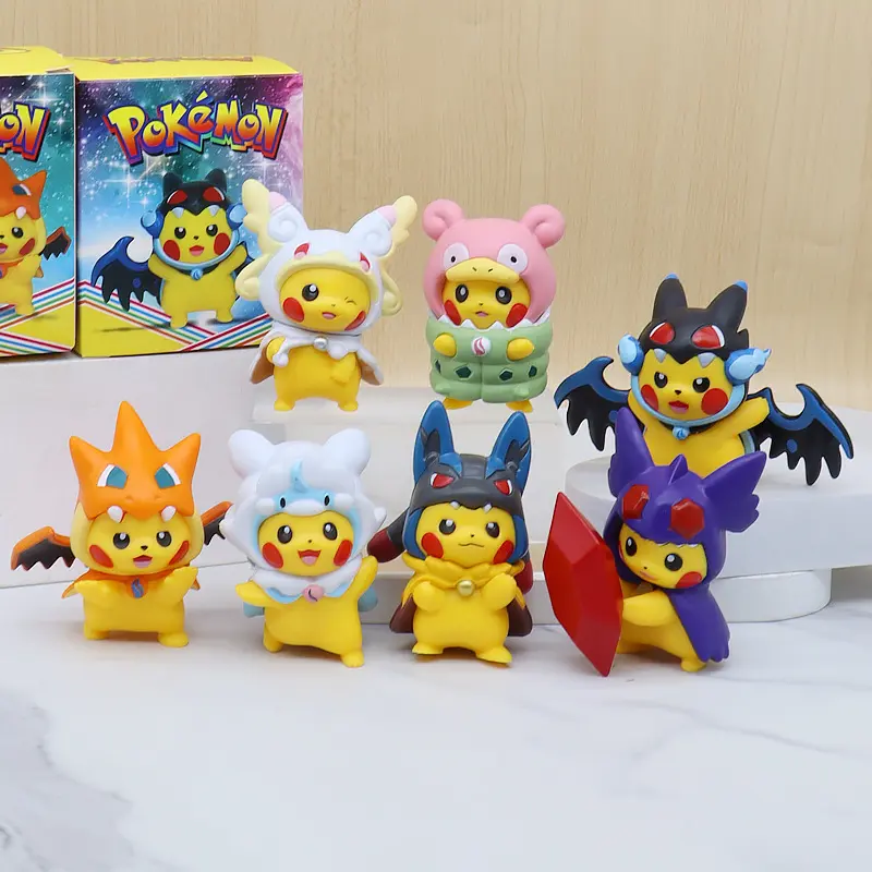 7Pcs/1Set Pocket Monsters Anime Figure Kawaii Pikachu Cosplay In Disguise Action Figures PVC Collection Model Dolls Toy Gift