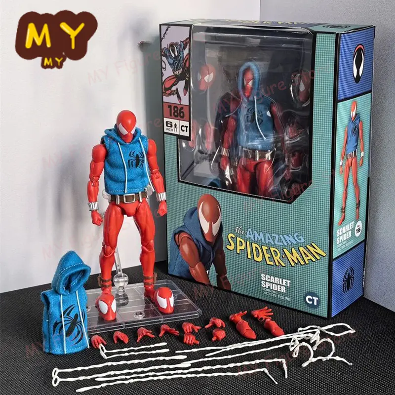 CT Toys Spiderman Mafex 186 Figure Scarlet Spider The Amazing Spider-Man Comic Action Figure KO Model Figurine Kid Toy Gift