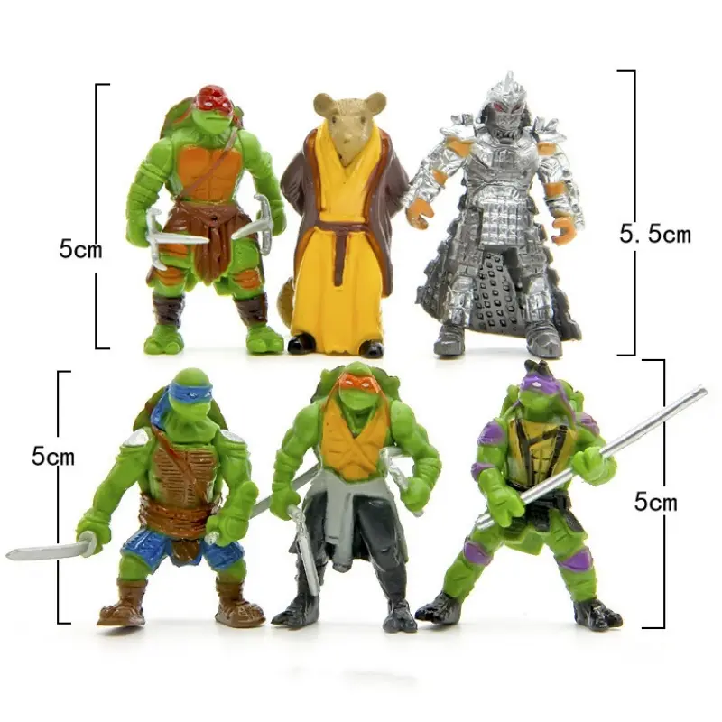 6PCS Teenage Mutant Ninja Turtles Mini Anime Action Figure 5cm Raphael Donatello Toys Model Desktop Decor Cartoon Kids Birthday