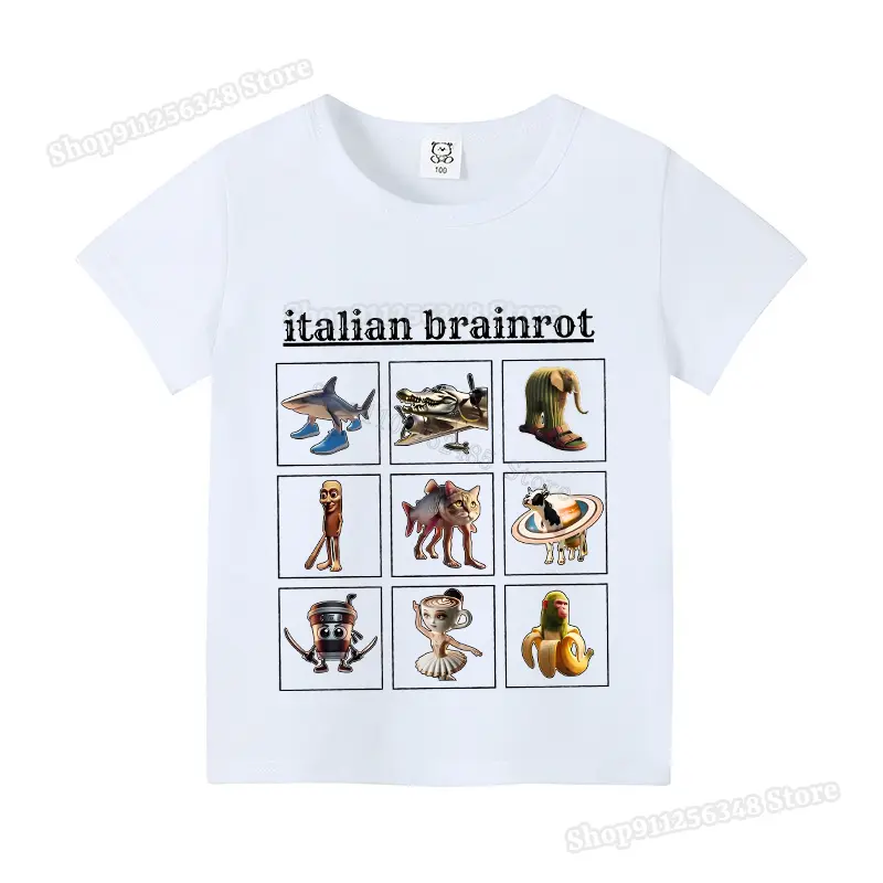 Italian Brainrot Animals Meme T-shirt for Children's Clothing Cotton Boutique Clothes Tung Tung Sahur Tralalero Tralala Tee Tops