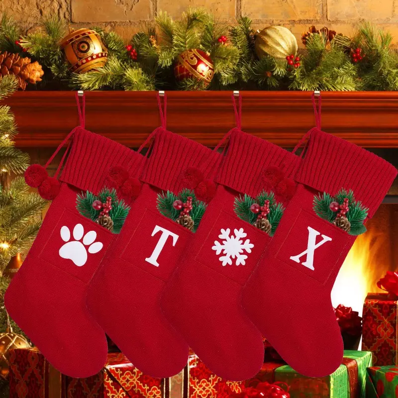 Christmas Alphabet Knitting Socks Christmas Tree Ornaments Christmas Decorations For Home 2024 Noel New Year 2025 Xmas Gift