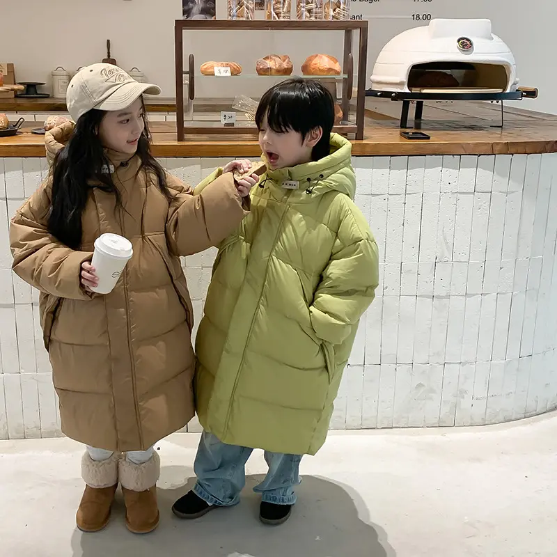 Children Heavy Knee Length Hooded Coat Kid Outerwear Kids Coat Korean New Autumn Winter Fashion Style Mid Length Down Jacket NEW