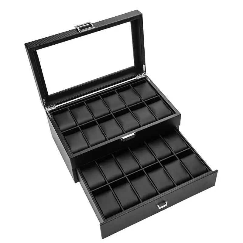 24 Digits Watch Organizer Storage Boxes for Travel Watches Pu Leather Display Multi-Purpose Storage Box for Watch and Jewelry