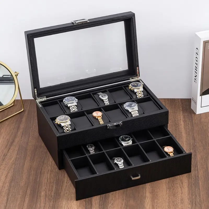 24 Digits Watch Organizer Storage Boxes for Travel Watches Pu Leather Display Multi-Purpose Storage Box for Watch and Jewelry