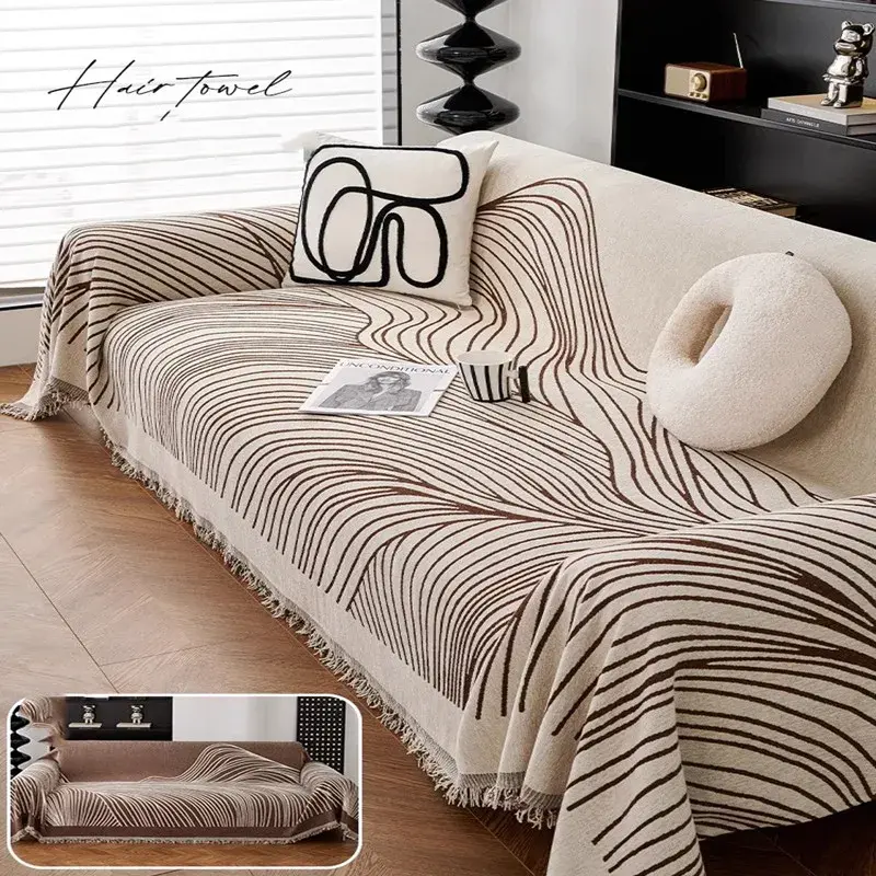 Chenille Sofa Covers Nordic Style Striped Couch Cover Both Sides To Use Sofa Cover Pet Furniture Protector for Four Seasons