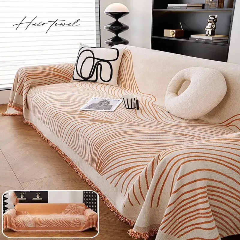Chenille Sofa Covers Nordic Style Striped Couch Cover Both Sides To Use Sofa Cover Pet Furniture Protector for Four Seasons