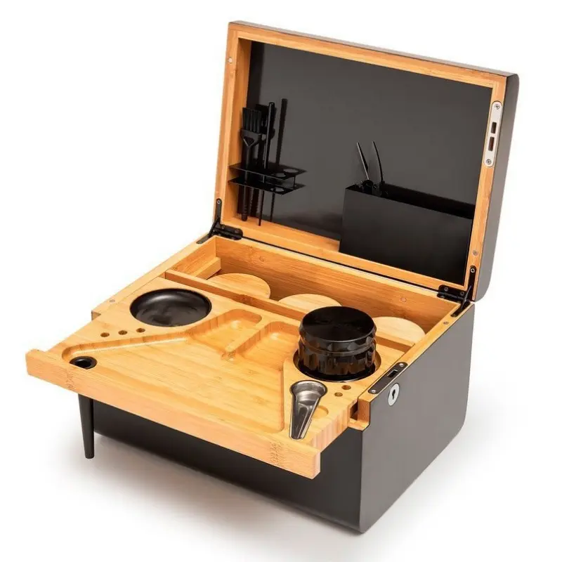 Bamboo Storage Box With Lock Candy Storage Box Movable Tray Tea Cigarettes Operationed Trays Cut Tobacco Reel Handmade BOX