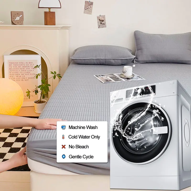 Waterproof Mattress Cover Breathable Mattress Protector Anti-mite Anti-bacterial Bed Fitted Sheet Single/Double/140/160/200,Grey