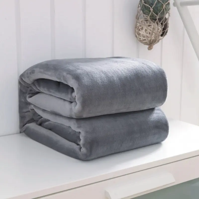 Flannel Blanket Soft Grey Coral Fleece Thick Quilt Bedding Nap Blankets Warm Cozy Solid Stripe Sofa Sleep Cover Bedspread Single