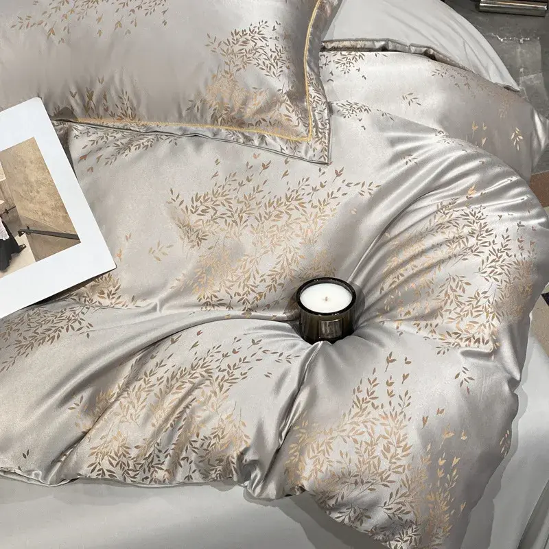 Fashion Silk-Cotton Jacquard Bedding Sets Solid Pure Cotton Nude Sleeping Soft Bedclothes Single Double Size Bed Sheet Set