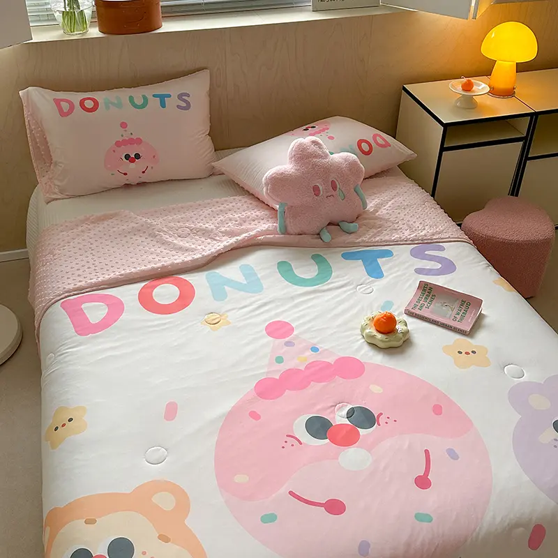 Cool Feeling Summer Comforter For Boys Girls Cartoon Burger Patchwork Quilts Pink Soft Duvet Home 3D Beans Throw Kids Bedding