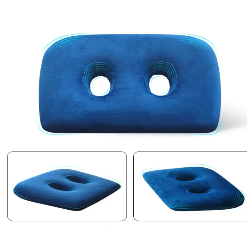 Double Hole Chair Seat Cushion for Home Office Car,Memory Cotton Filling,Comfortable Tailbone Decompression Unisex Cushions,Blue