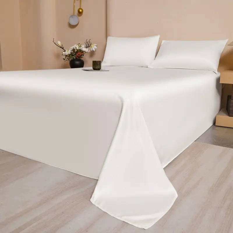 Summer Cooling Top Sheet Set,Silky White Flat Sheet+Pillowcase,Lyocell Bamboo Fiber Cold Bed Linens,US queen Size Bedspread 3pcs