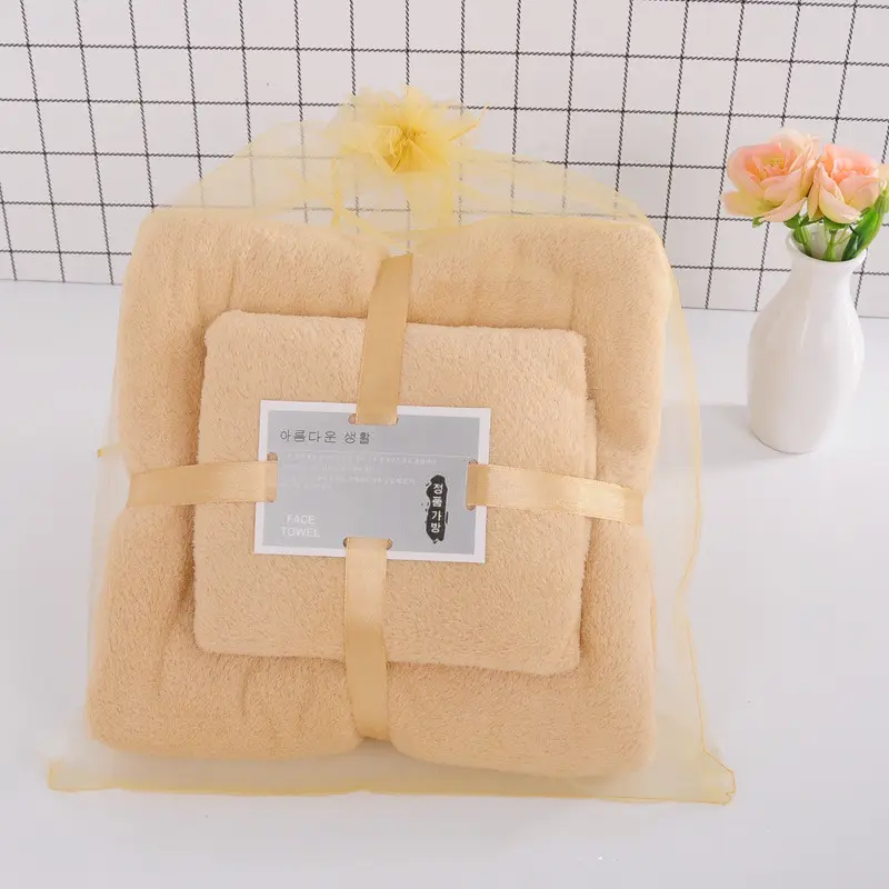 2pc Bath Face Towels Set Super Soft Water Absorbent Quick drying Microfiber Velvet Towel For Bathroom Adult Home Hotel & Spa