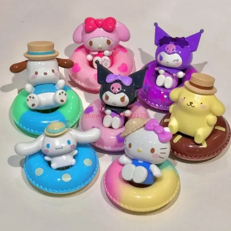 Sanrio Mini Swimming Circle Series Kawaii Kuromi My Melody Hello Kitty Cinnamoroll Model Desktop Decoration Toy Birthday Gift