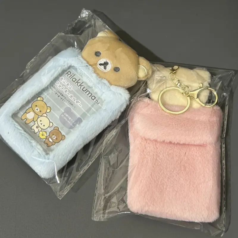 Kawaii Rilakkuma Korilakkuma Card Holder Cute Fluffy Keychain Cartoon Bear Idol Photo Display Xmas Gift Anime Themed Card Case