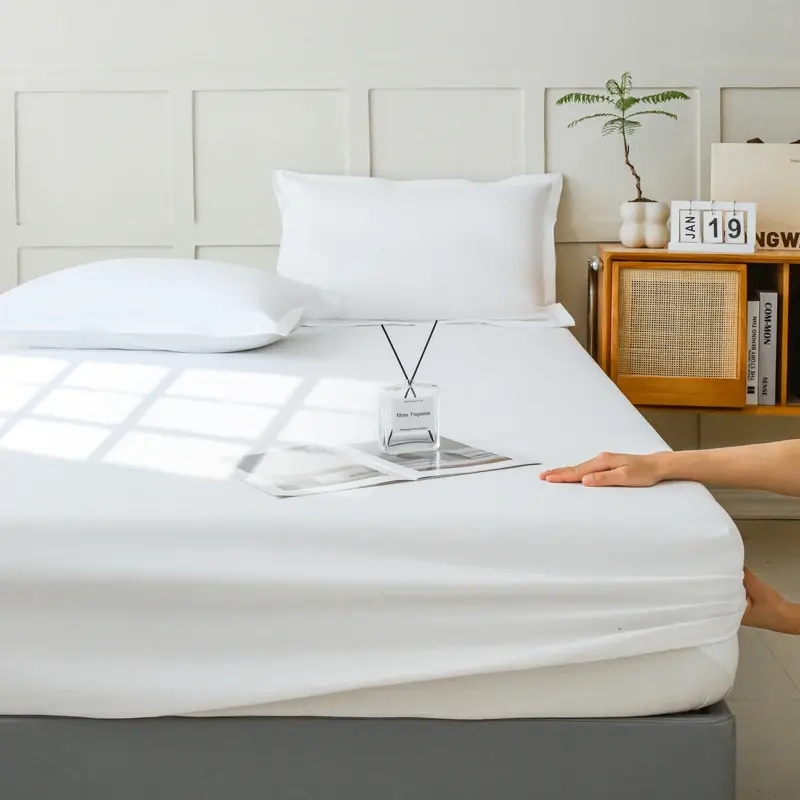Solid Color Waterproof Bed Fitted Sheet and Pillowcase Set,Stain-Resistant Barrier for Mattress and Pillows, Machine Washable