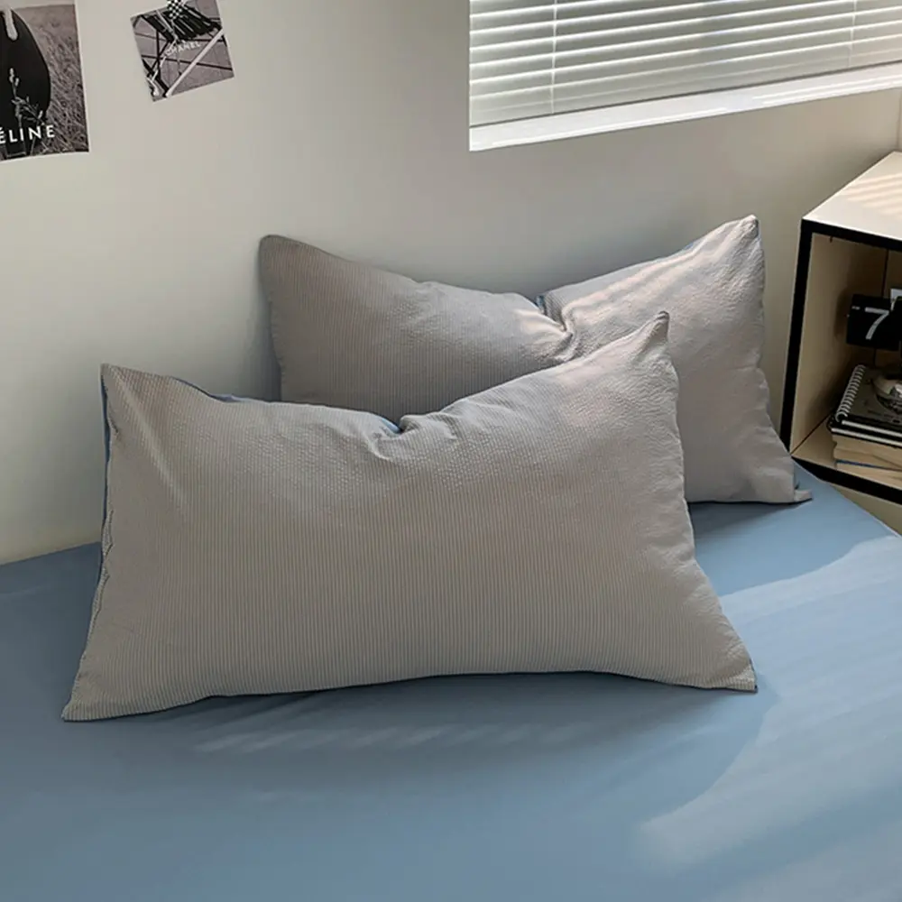 Two-tone Bubble Cotton Bedding Set - 4-Piece，1 Duvet Cover, 1 Flat Sheet, 2 Pillowcases,Solid Color，Skin-Friendly Soft ，Washable