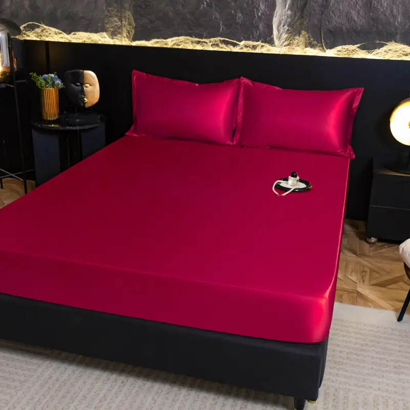 Solid Color Waterproof Satin Fitted Sheet 1Piece- No Pillowcases, Mattress Cover - Fits Mattresses up to 25cm, Hypoallergenic