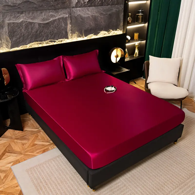Solid Color Waterproof Satin Fitted Sheet 1Piece- No Pillowcases, Mattress Cover - Fits Mattresses up to 25cm, Hypoallergenic