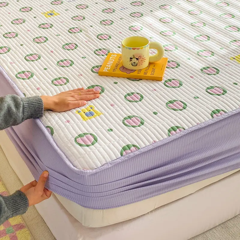 New Bubble Cotton Mattress Protector - Antibacterial & Breathable, Quilted Printed Design - Bedroom Mattress Cover,Easy Care