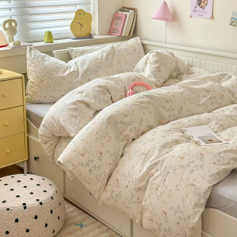 Luxury Floral 100% Cotton Bedding Set 3Pcs,Duvet Cover Set with 2 Pillowcases - Wrinkle-Resistant, Breathable for All Seasons