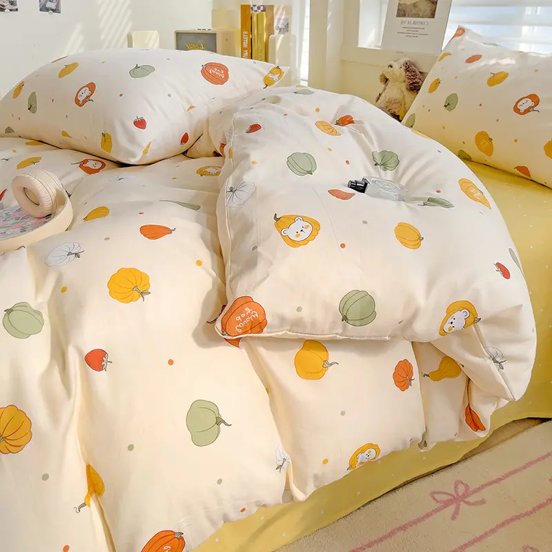 Adorable Minimalist 100% Cotton Duvet Cover Set with Pillowcases - Single or Double Bed Sizes, Add Touch of Cuteness to Bedroom