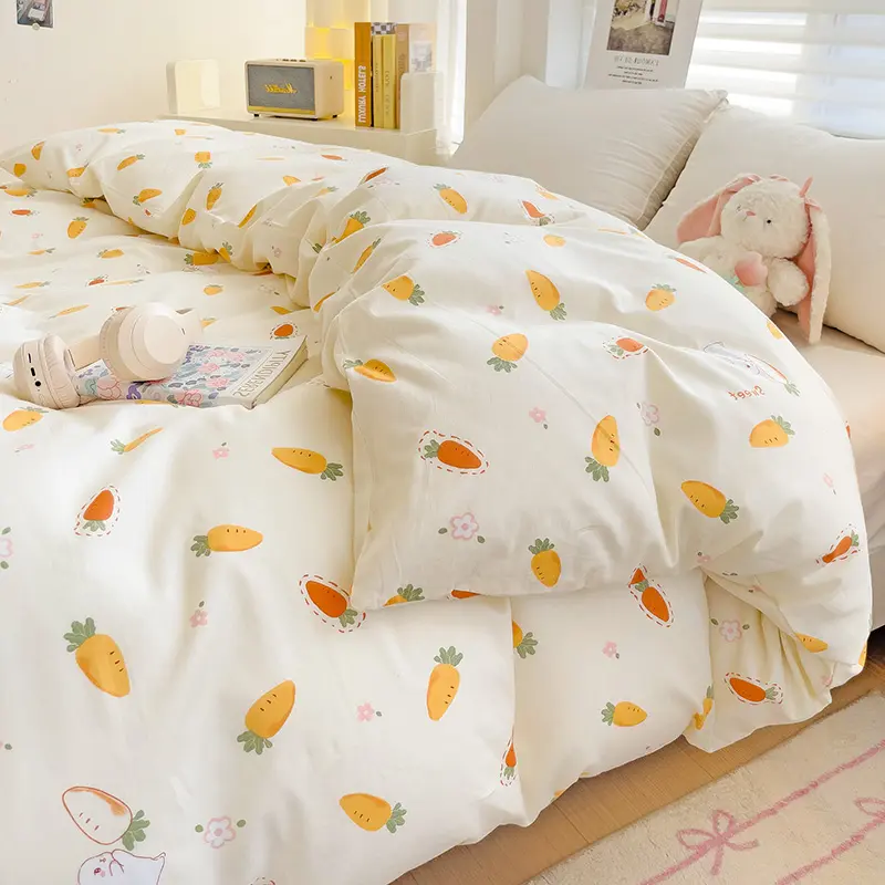 Adorable Minimalist 100% Cotton Duvet Cover Set with Pillowcases - Single or Double Bed Sizes, Add Touch of Cuteness to Bedroom